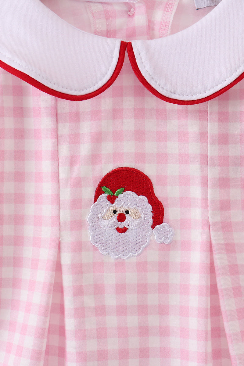 Pink santa claus embroidery gingham bubble