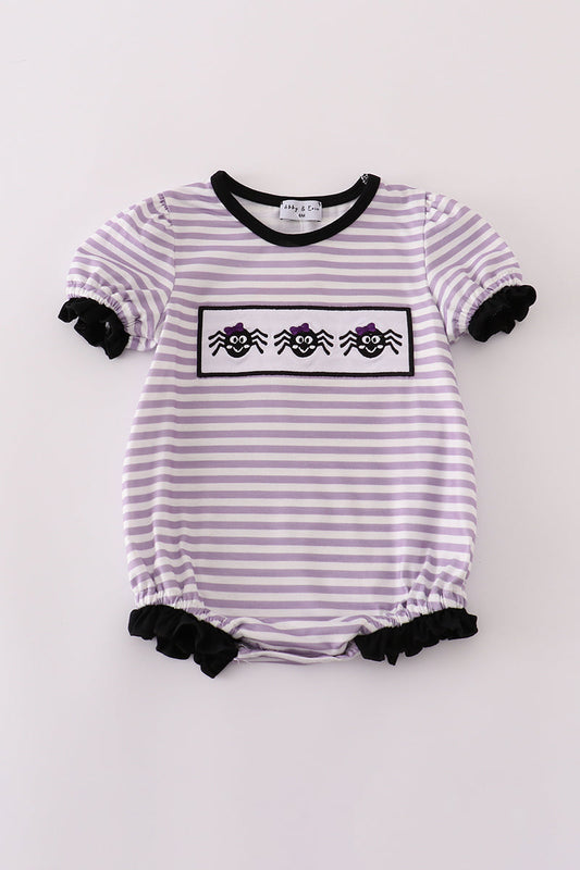 Purple Halloween spider embroidery stripe ruffle bubble