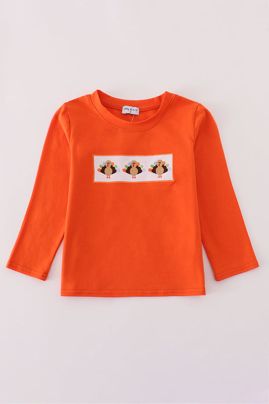 Orange turkey embroidery top