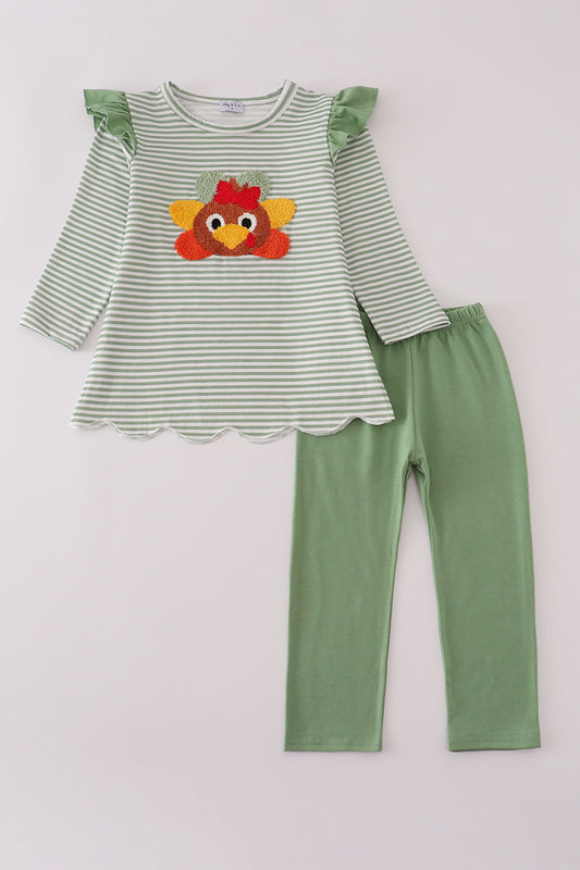Green turkey french knot stripe pants set