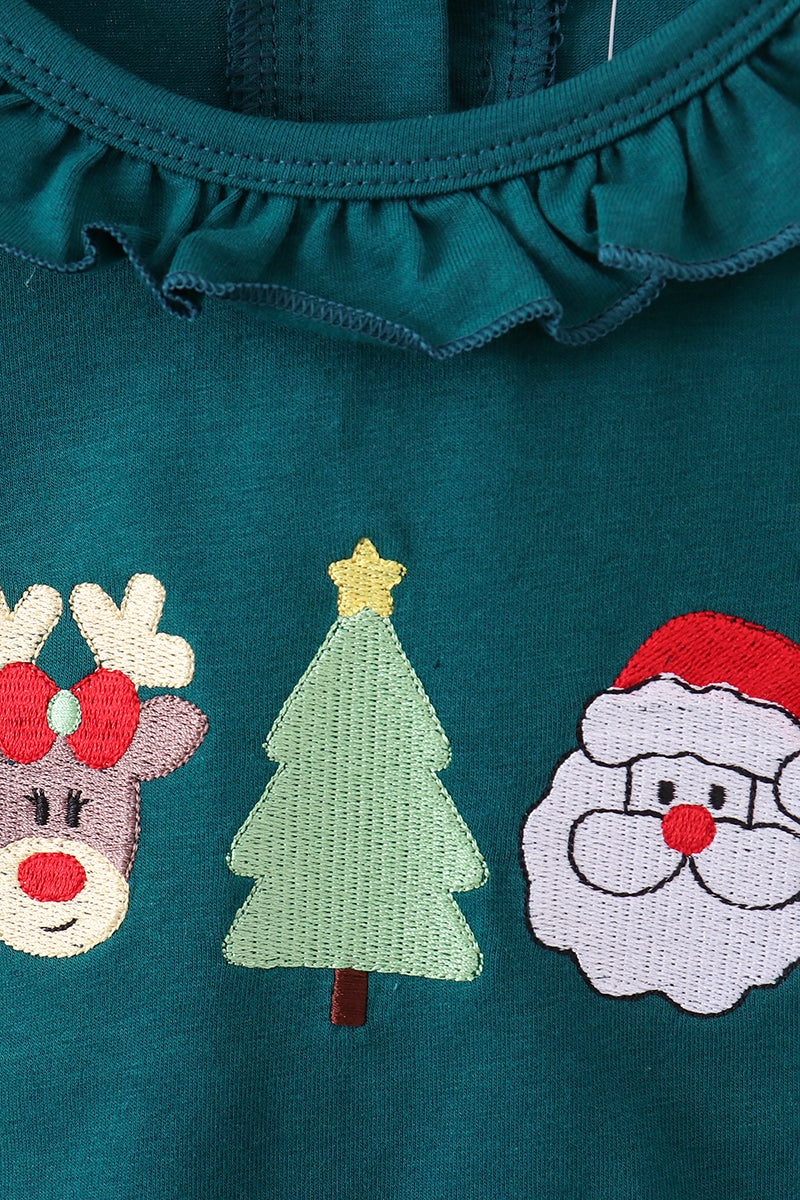 Green christmas santa claus embroidery ruffle pants set