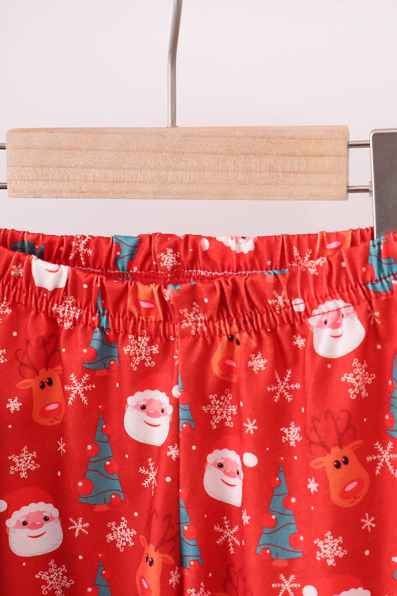 Green christmas santa claus embroidery ruffle pants set