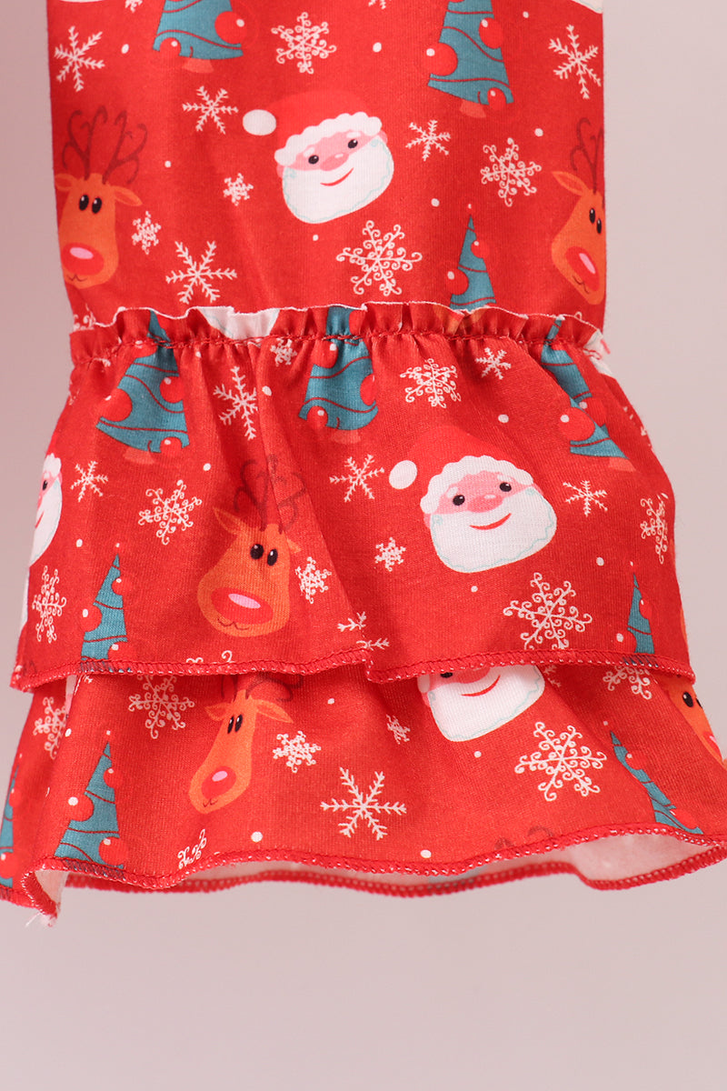 Green christmas santa claus embroidery ruffle pants set