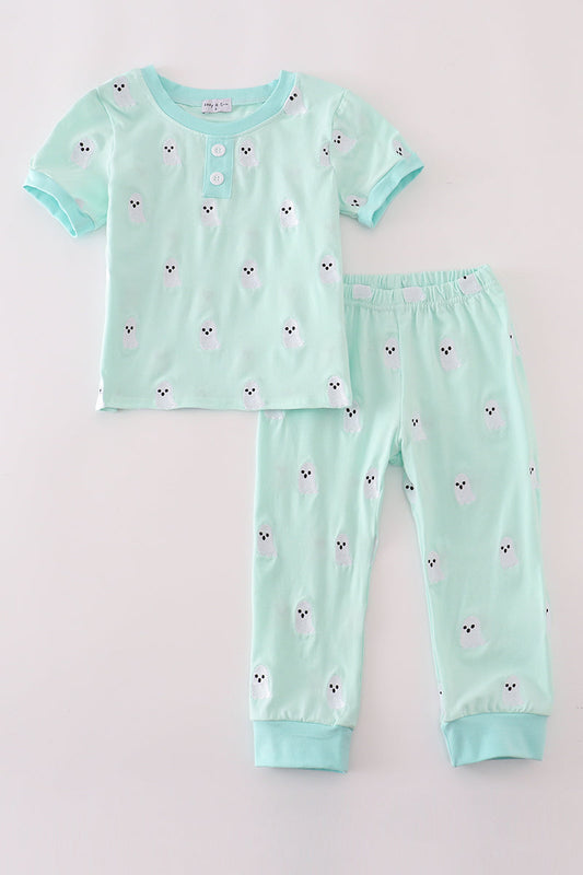 Green ghost embroidery pajamas set