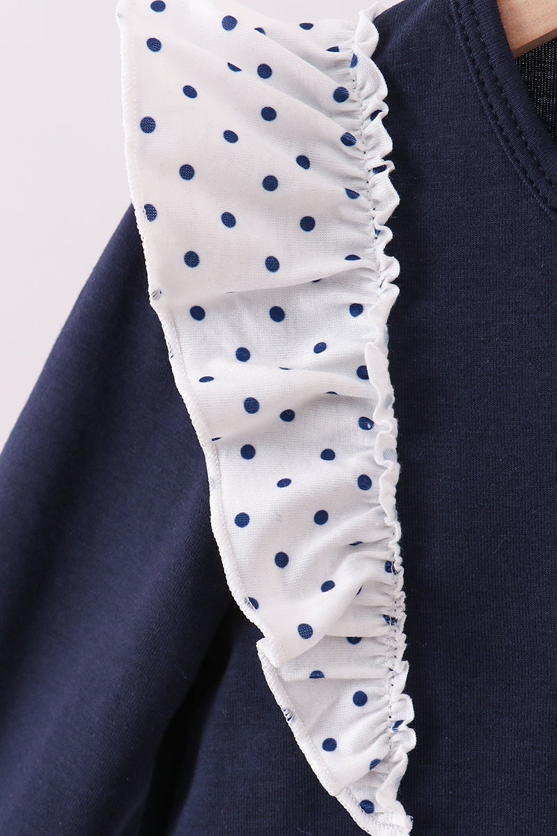 Navy nativity embroidery ruffle pants set