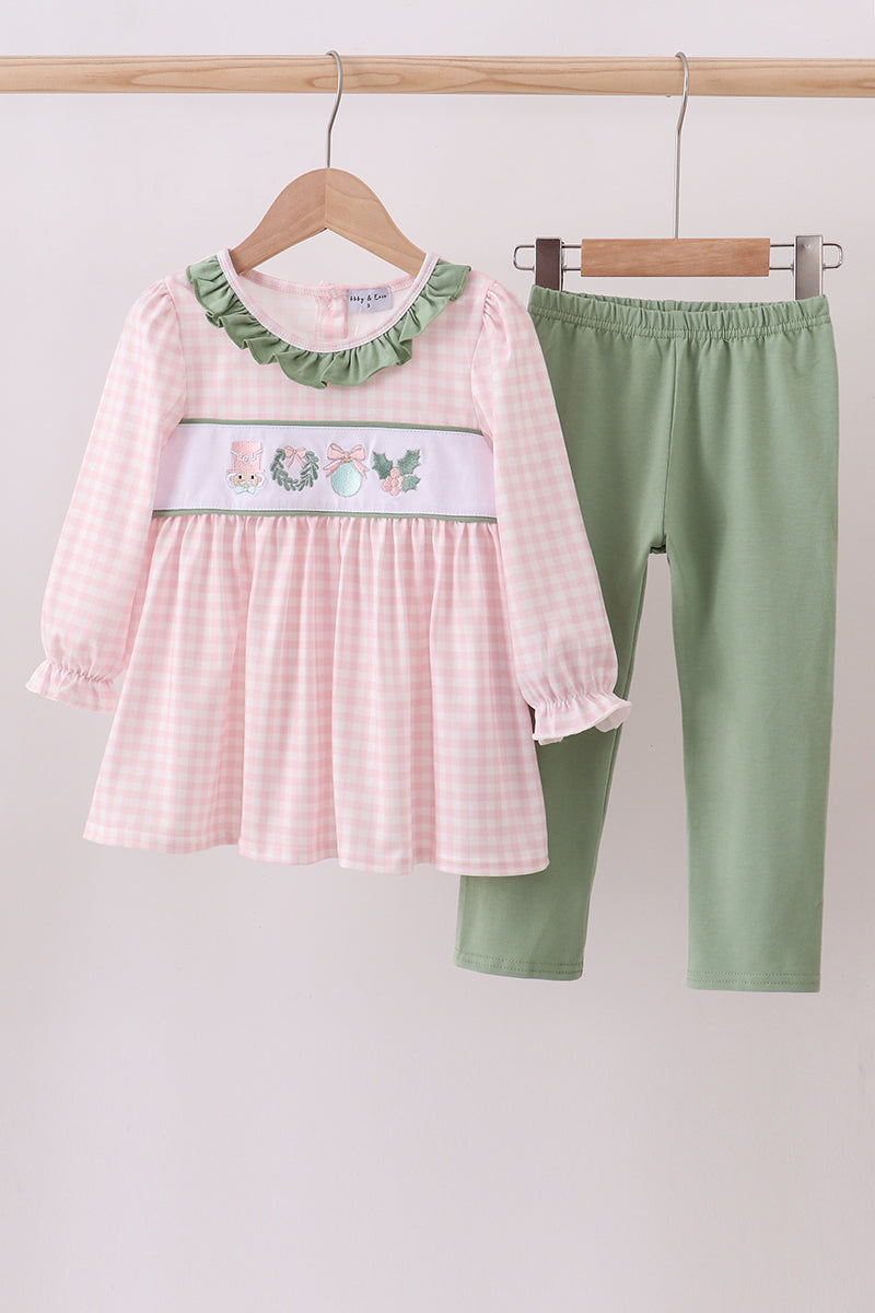 Pink nutcracker embroidery gingham set