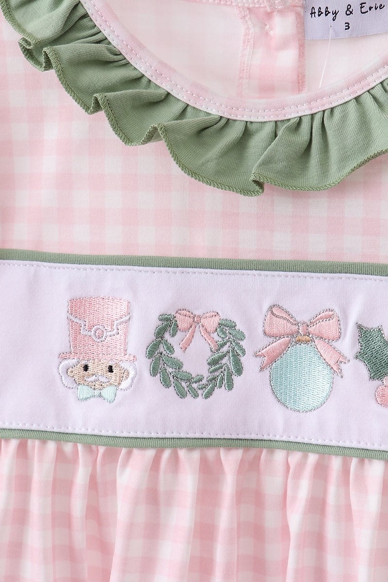 Pink nutcracker embroidery gingham set