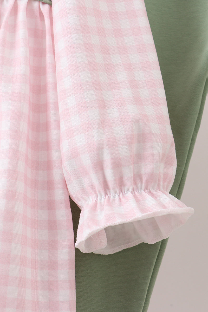 Pink nutcracker embroidery gingham set
