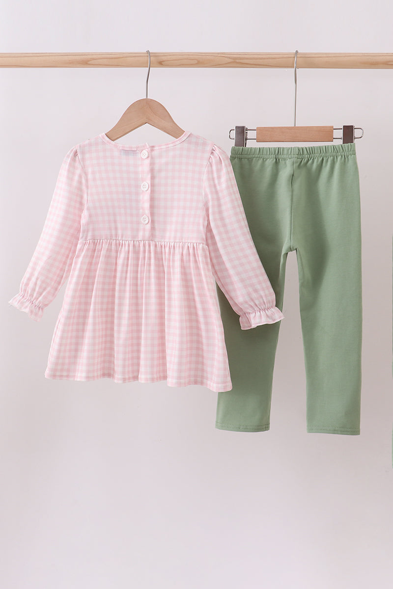 Pink nutcracker embroidery gingham set