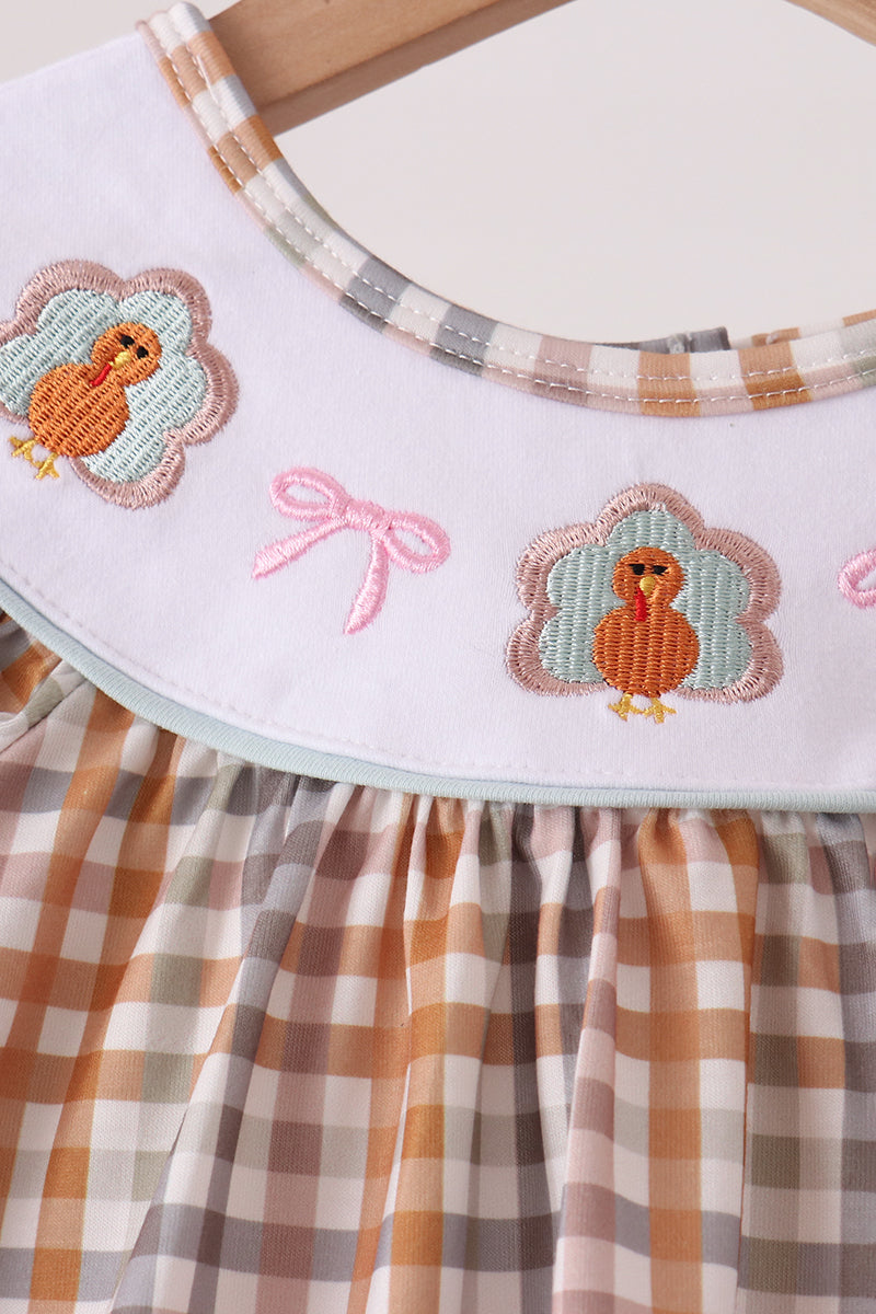 Khaki Turkey Bow Embroidery Pants Set