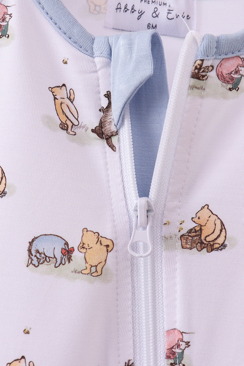 Premium blue character print bamboo romper