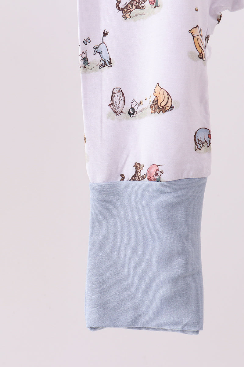 Premium blue character print bamboo romper