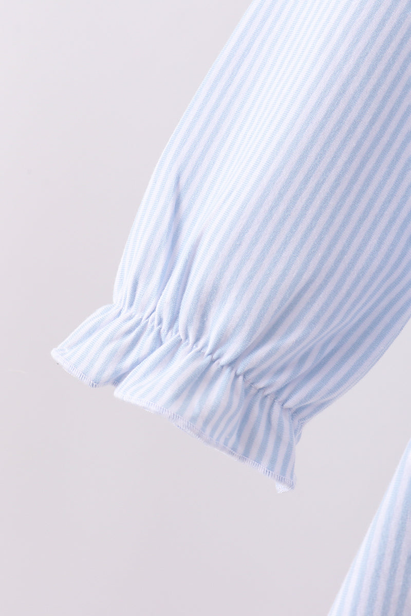 Premium blue stripe bow embroidery pants set