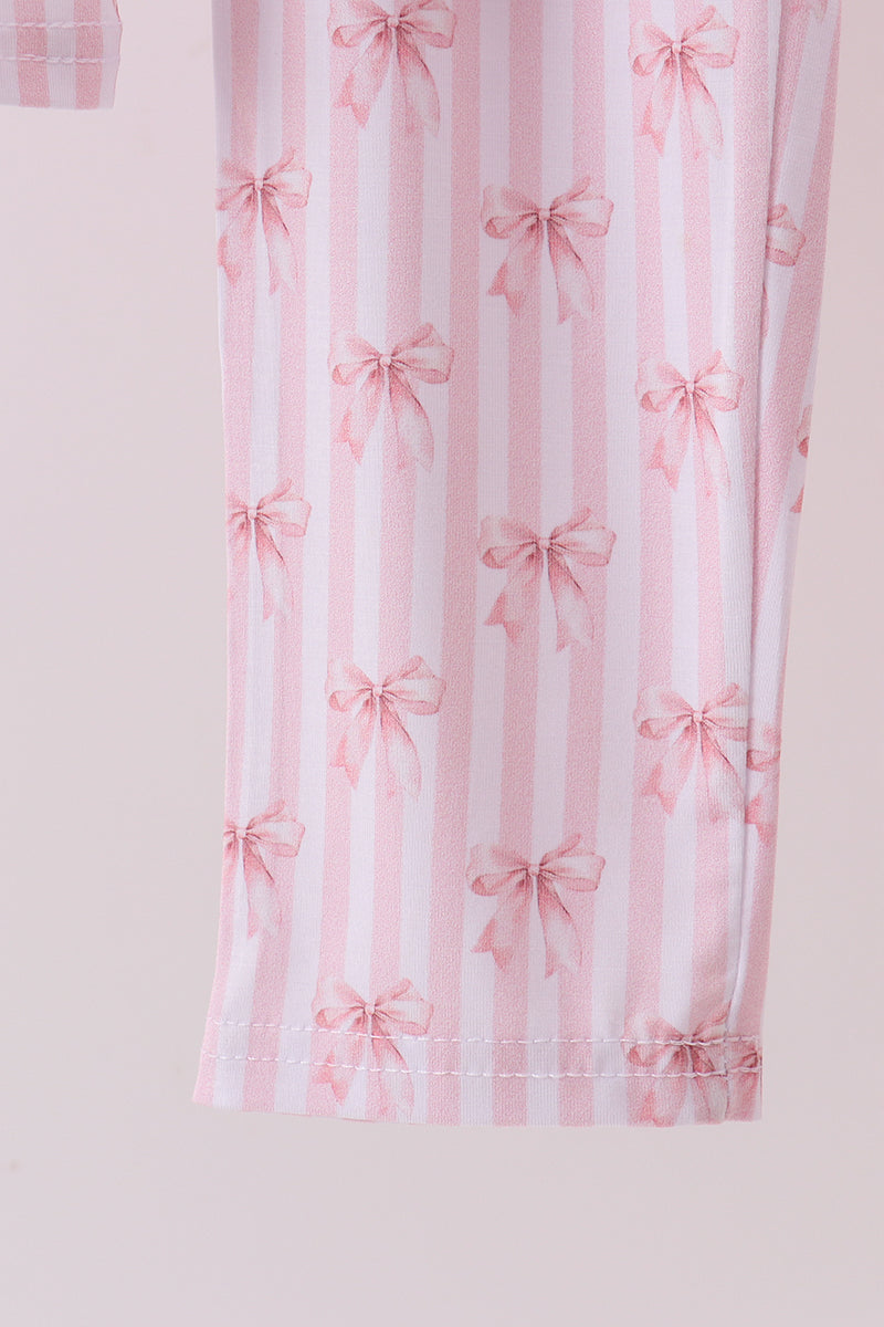 Premium blush bow stripe print bamboo pants set