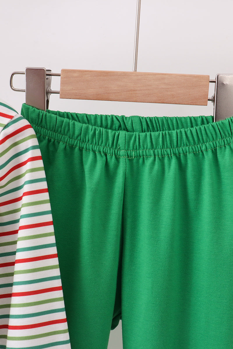 Green santa claus applique pants set