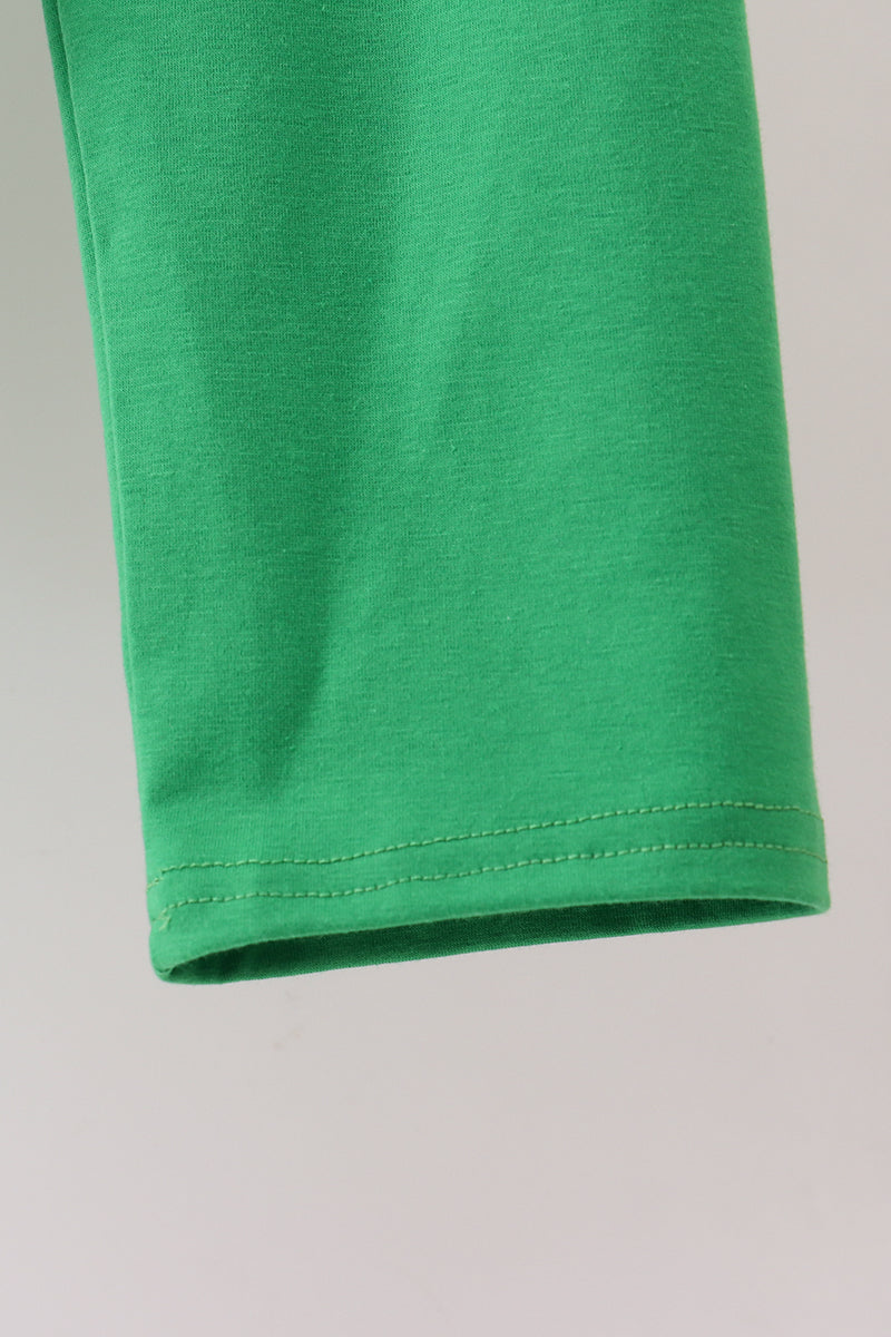 Green santa claus applique pants set