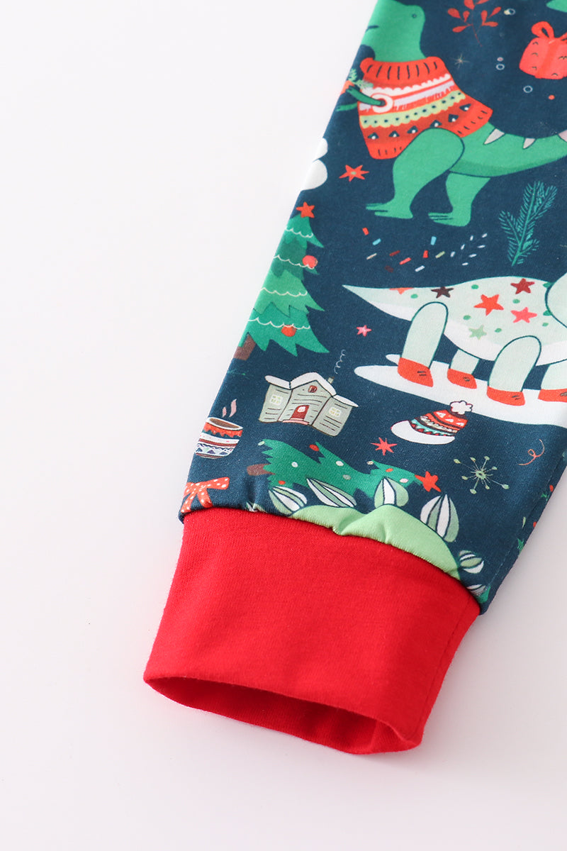 Green dinosaur print pants set