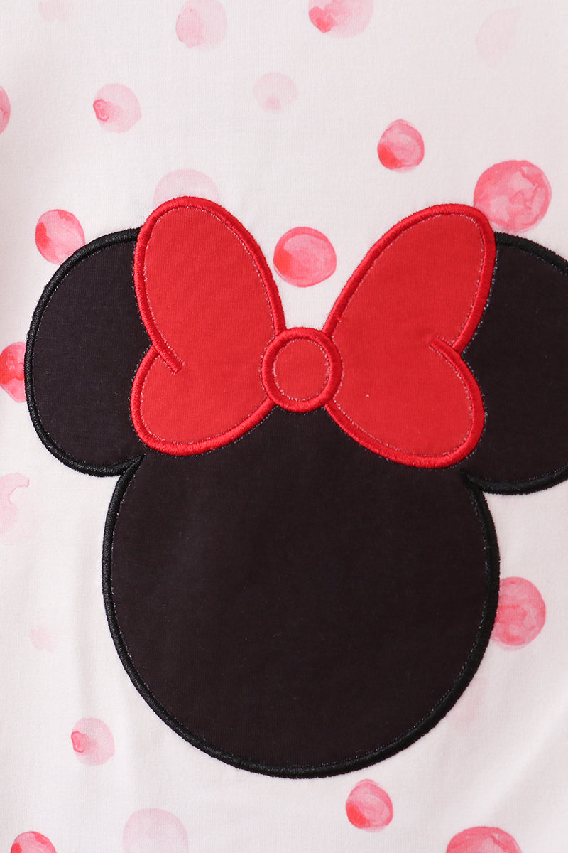 Red polka dot character applique pants set