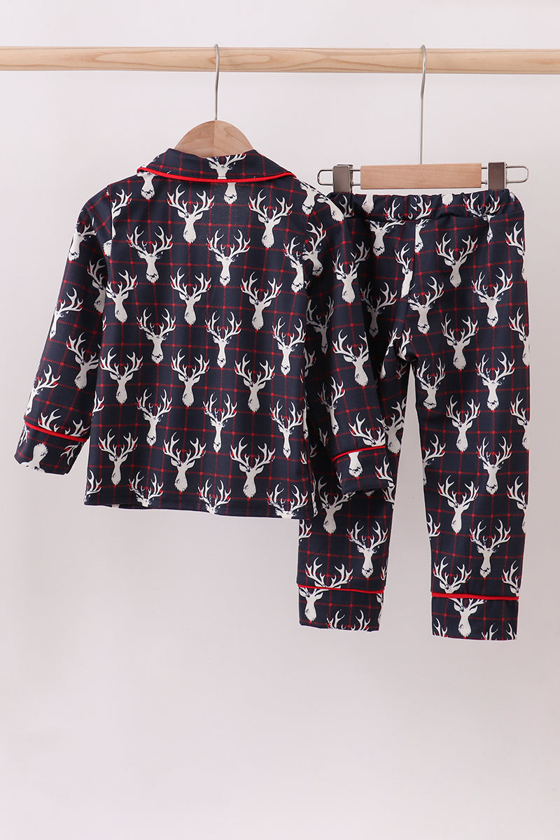 Navy deer print pajamas set