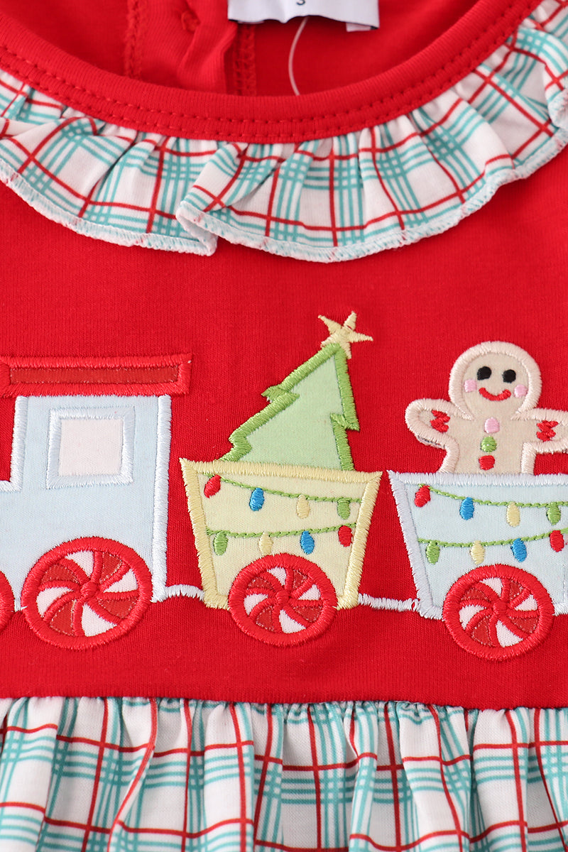 Red gingerbread applique ruffle dress
