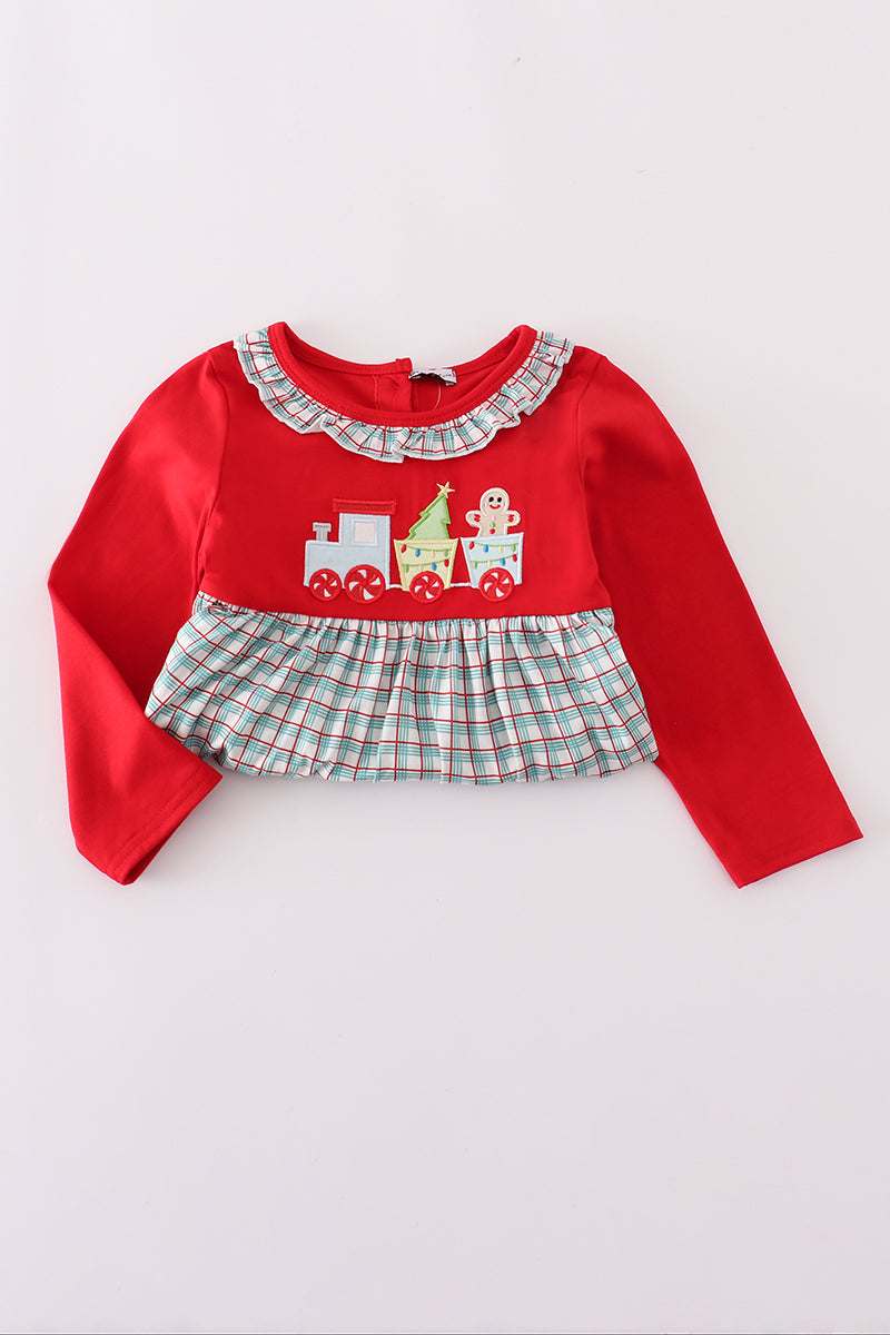 Red gingerbread applique ruffle dress