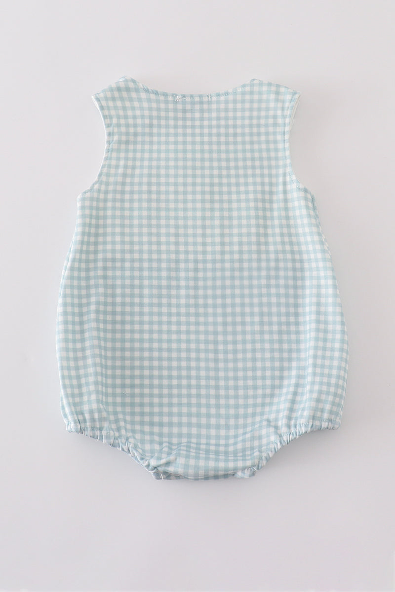 Green farm windmill embroidery gingham bubble