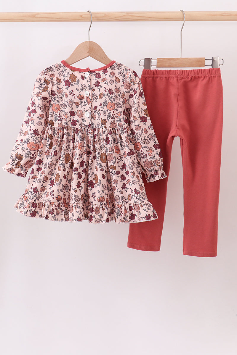 Autumn bloom corduroy ruffle pants set