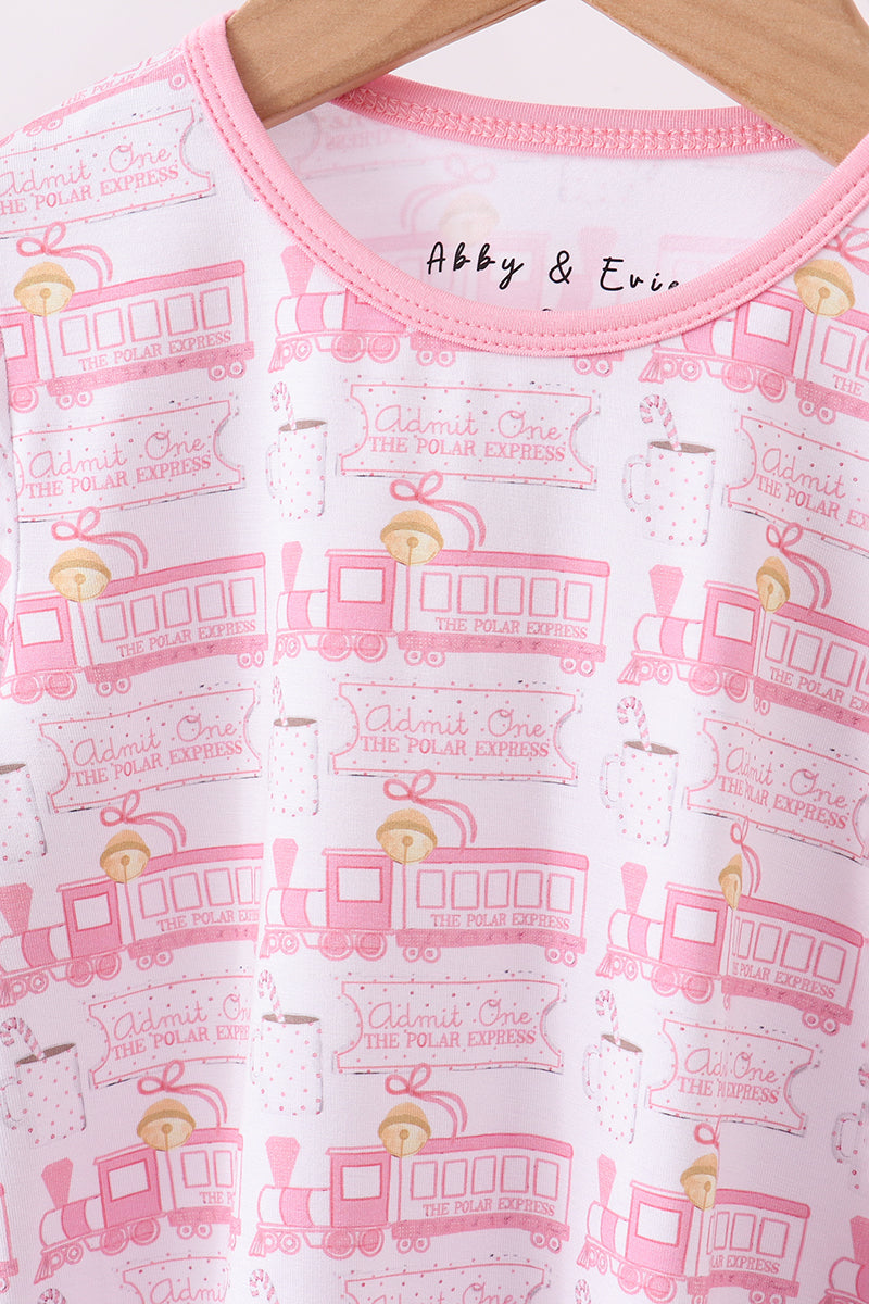 Pink train bamboo pajamas set