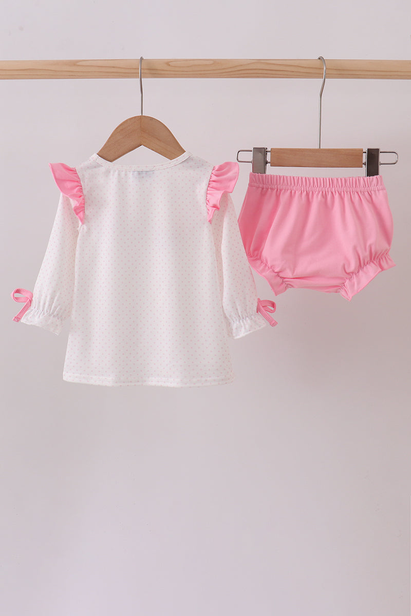 Pink santa claus embroidery ruffle bloomer set