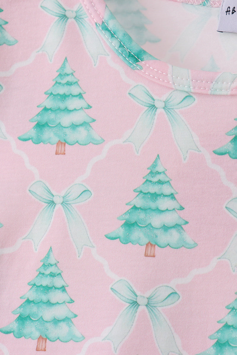 Pink christmas tree ruffle pajama set