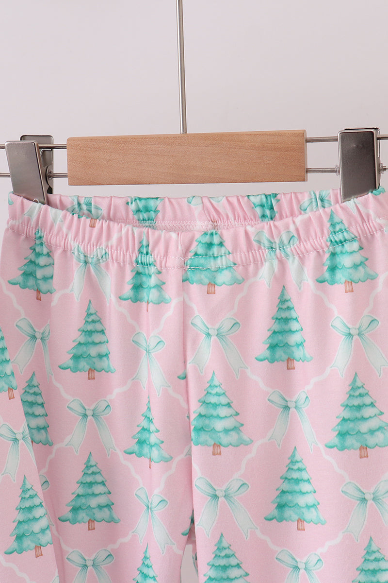 Pink christmas tree ruffle pajama set