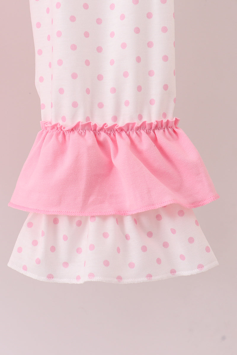 Pink christmas tree smocked ruffle pants set