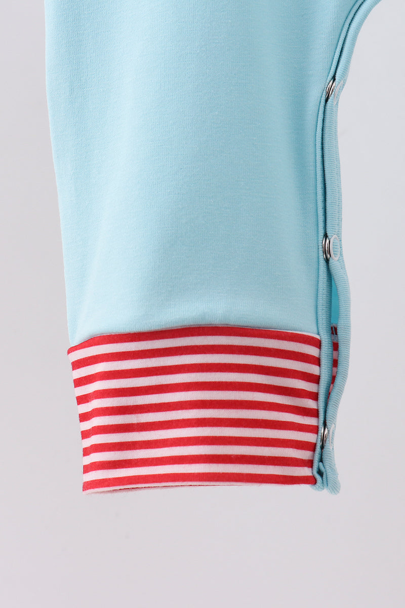 Blue vehicle emboridery romper