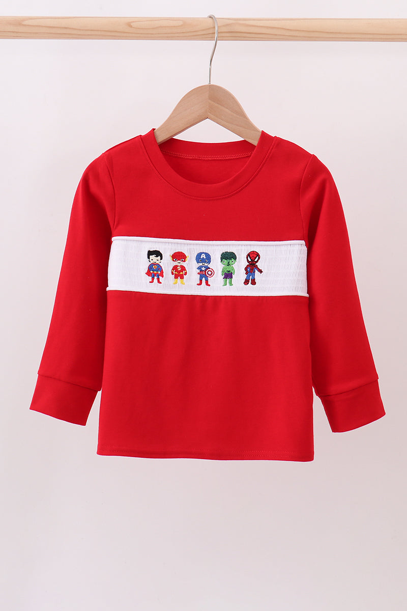 Red character embroidery top