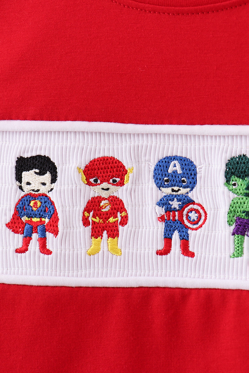 Red character embroidery top