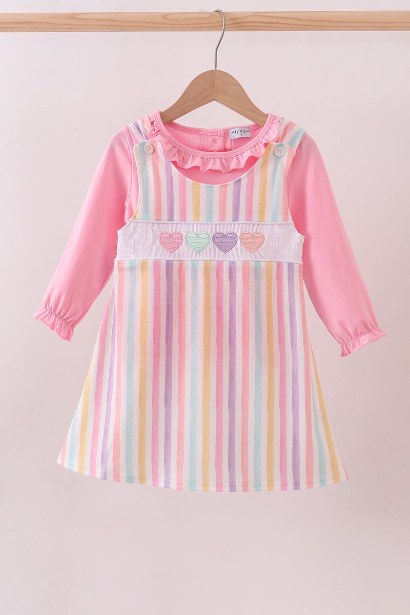 Multicolored heart smocked 2pc set