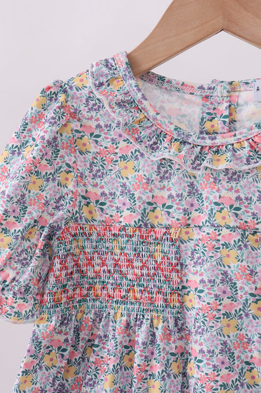 Summer garden smocked ruffle dress