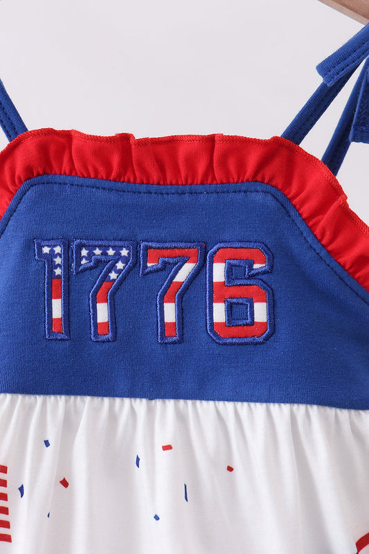 Blue 1776 flag embroidery ruffle bubble