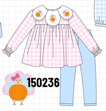 Pink Turkey Embroidery Gingham Pants Set