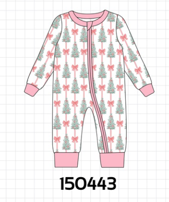 Pink Christmas Tree Bow Romper