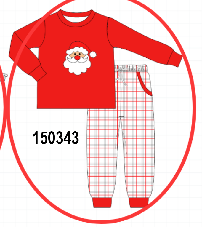 Red Santa Applique Plaid Pants Set