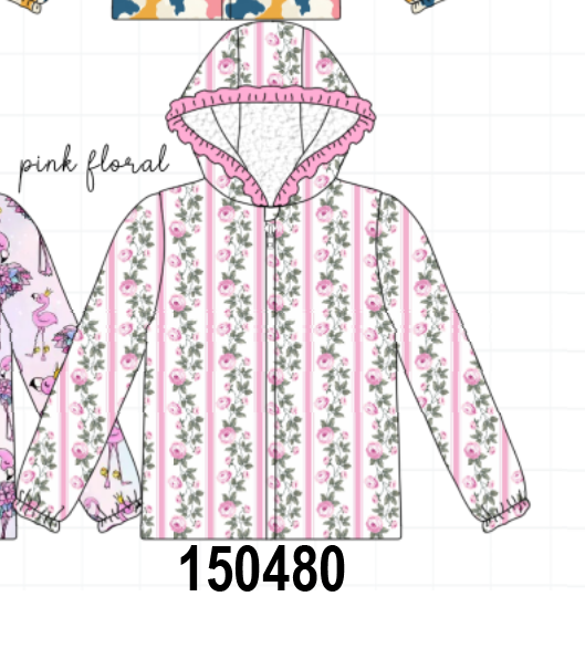 Pink Floral Stripe Ruffle Raincoat