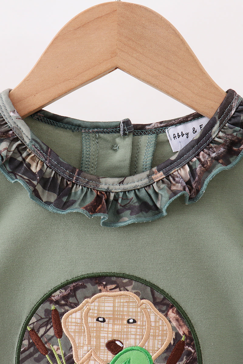 Camouflage dog hunting applique ruffle romper