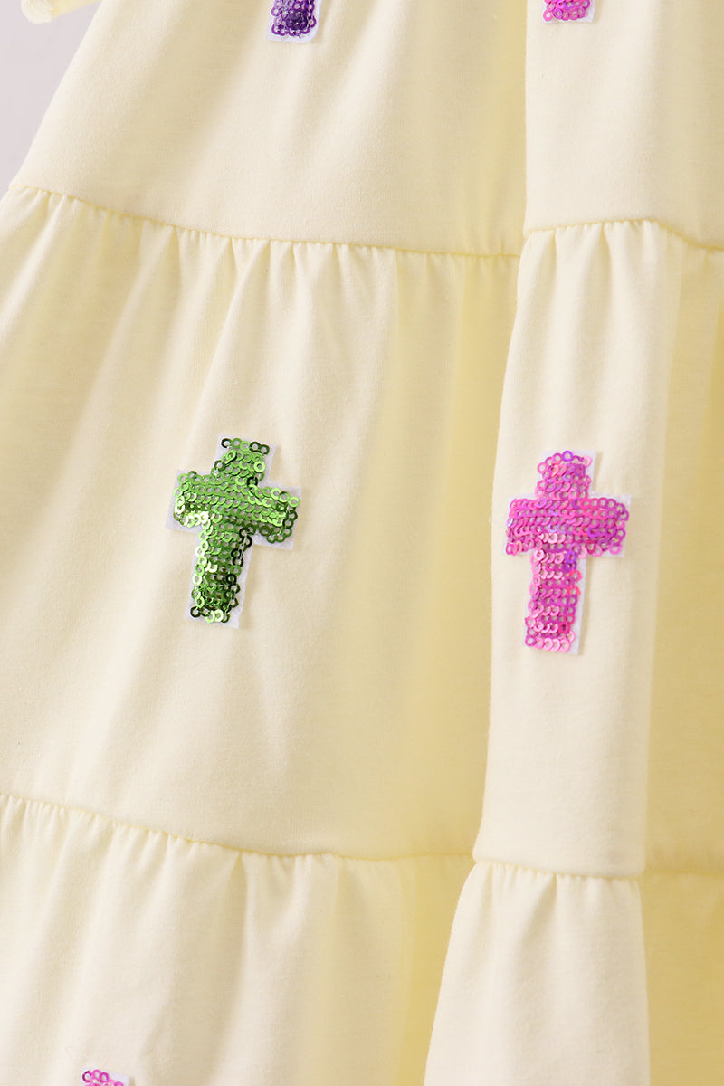 Yellow cross sequin tiered dress