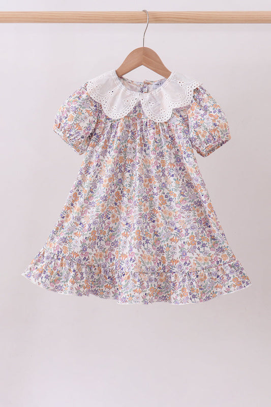 Purple floral lace ruffle dress