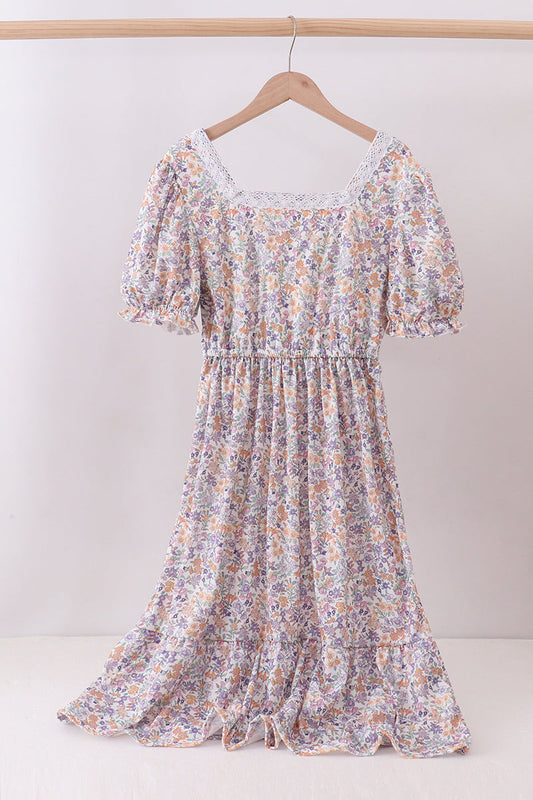 Purple floral lace women dress