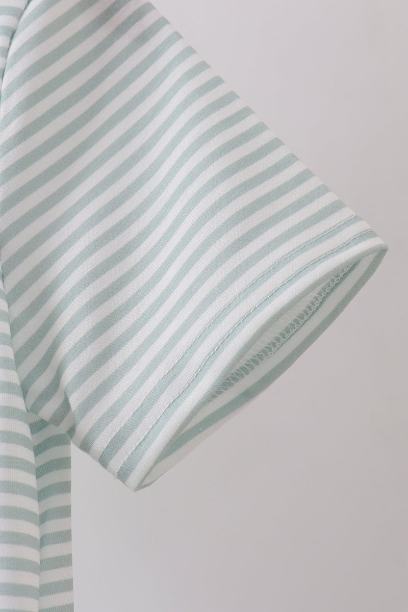 Sage bunny embroidery stripe shirt