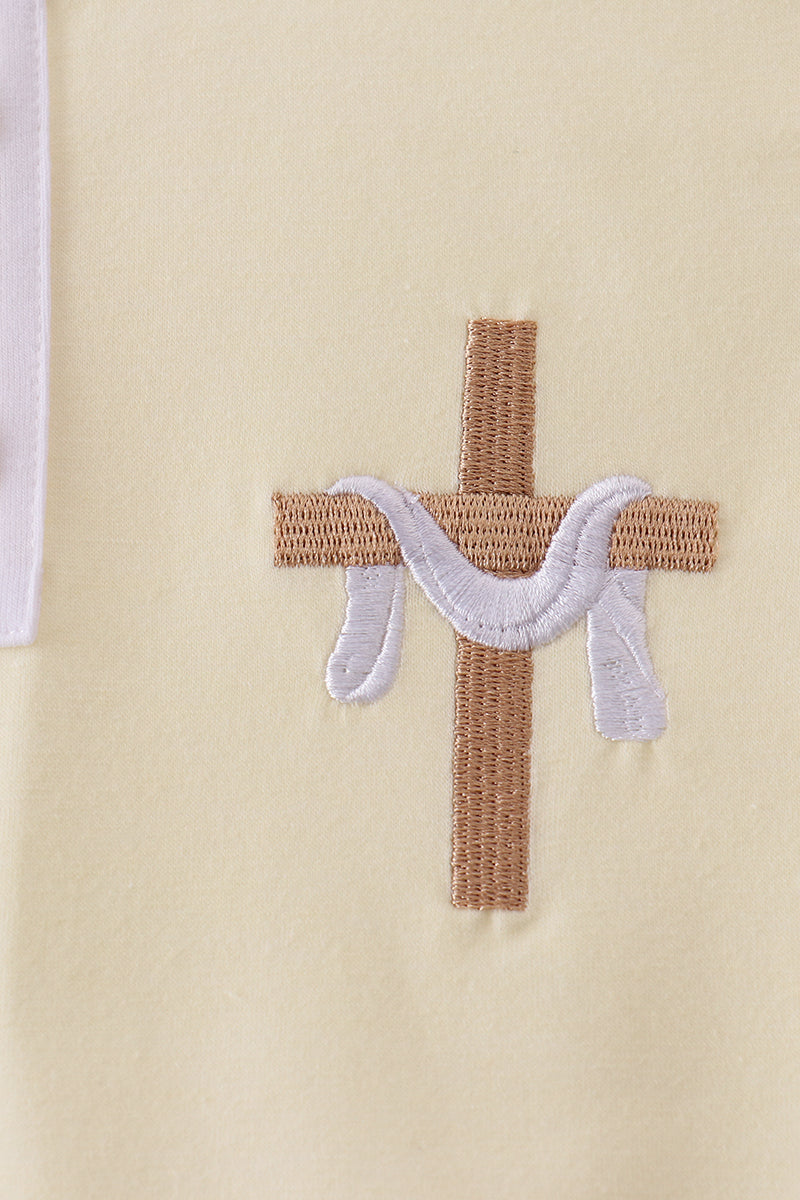 Yellow cross embroidery top