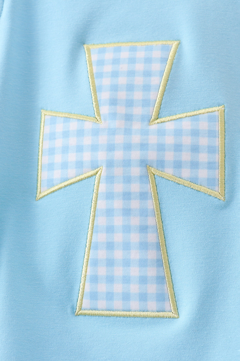 Blue cross applique top