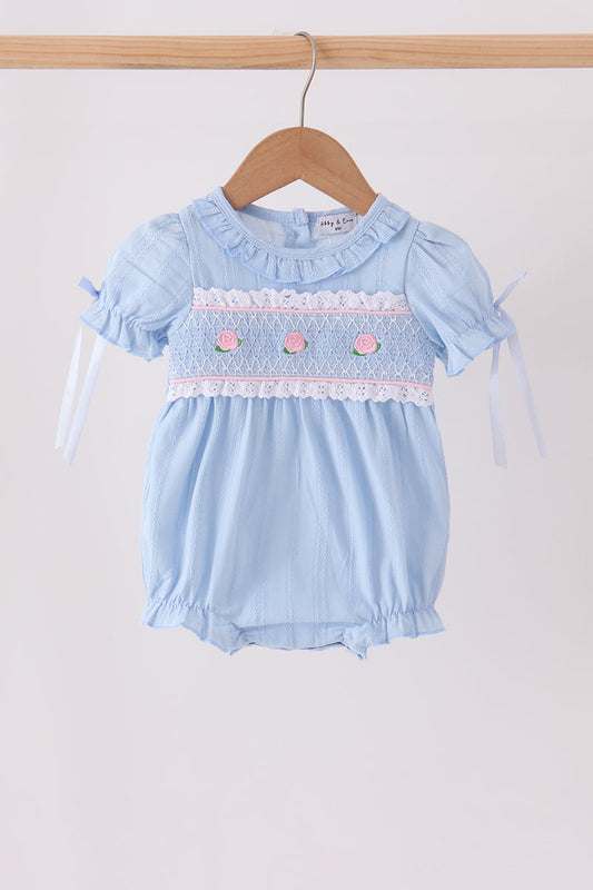 Blue Floral Smocked Lace Bubble